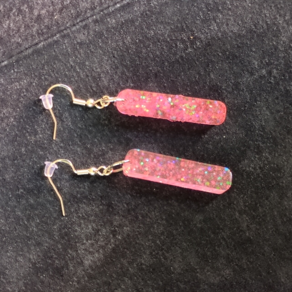 Pink Resin Glitter Earrings